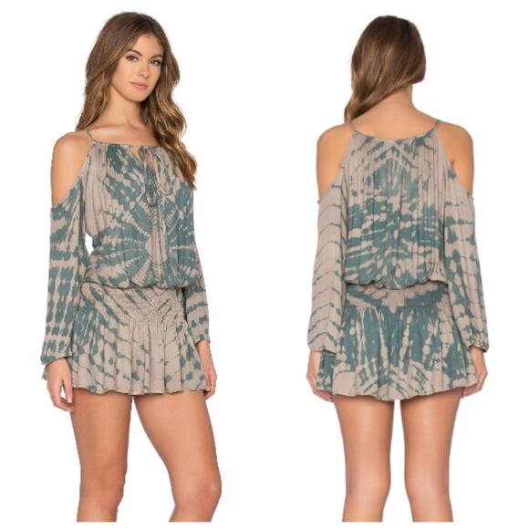 Blue Life Tie Dye Shirred Waist Open Shoulder Dress Size Small Beach Boho Summer - Picture 1 of 10